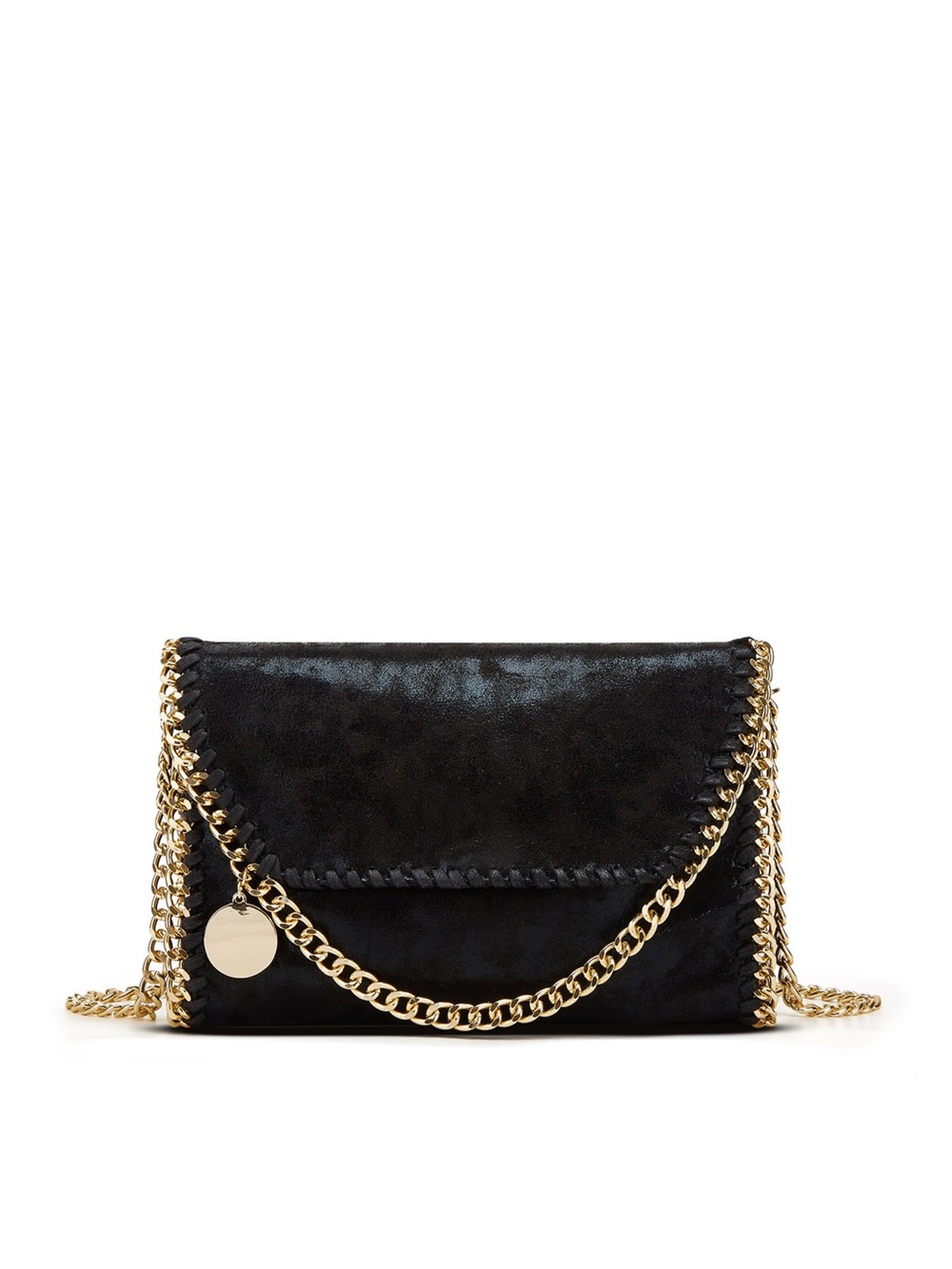 PU Leather Crossbody Bag with Gold-Tone Chain Trim